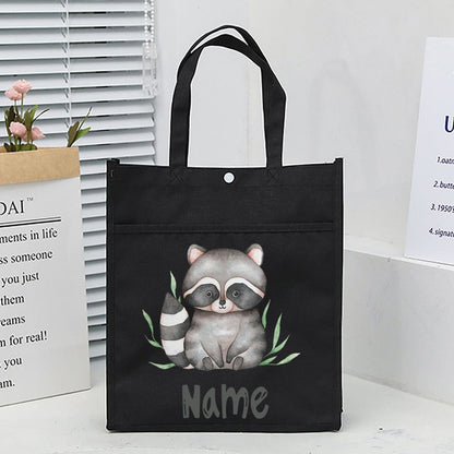 Personalized Animal with Name Kids Library Tote Bags Homeschool Cute  Reading Books Bag Children School Bag Kids Birthday Gifts