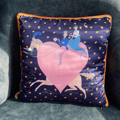 New Silk Pillowcase Brand Design Plaid Horse Sofa Throw Pillow Chair Car Cushion Cover Home Decoration Fashion Pillow