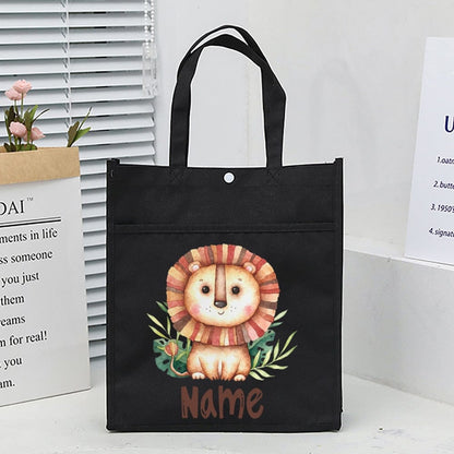 Personalized Animal with Name Kids Library Tote Bags Homeschool Cute  Reading Books Bag Children School Bag Kids Birthday Gifts