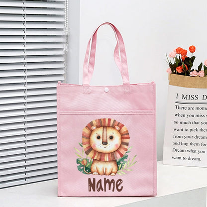 Personalized Animal with Name Kids Library Tote Bags Homeschool Cute  Reading Books Bag Children School Bag Kids Birthday Gifts