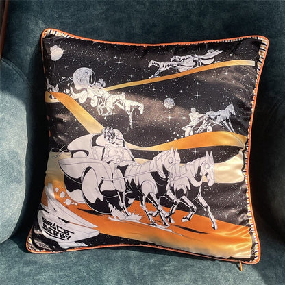 New Silk Pillowcase Brand Design Plaid Horse Sofa Throw Pillow Chair Car Cushion Cover Home Decoration Fashion Pillow