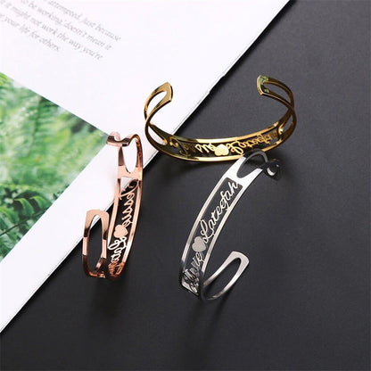 Custom Heart Name Bracelet for Women Personalized Gold Color Stainless Steel Bangles Customized Jewelry Unique Birthday Gifts