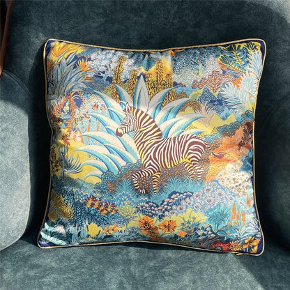 New Silk Pillowcase Brand Design Plaid Horse Sofa Throw Pillow Chair Car Cushion Cover Home Decoration Fashion Pillow
