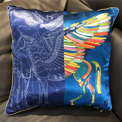New Silk Pillowcase Brand Design Plaid Horse Sofa Throw Pillow Chair Car Cushion Cover Home Decoration Fashion Pillow