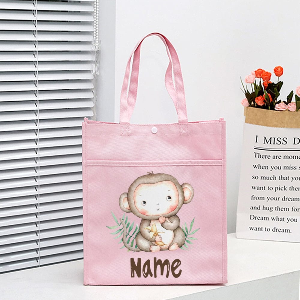 Personalized Animal with Name Kids Library Tote Bags Homeschool Cute  Reading Books Bag Children School Bag Kids Birthday Gifts