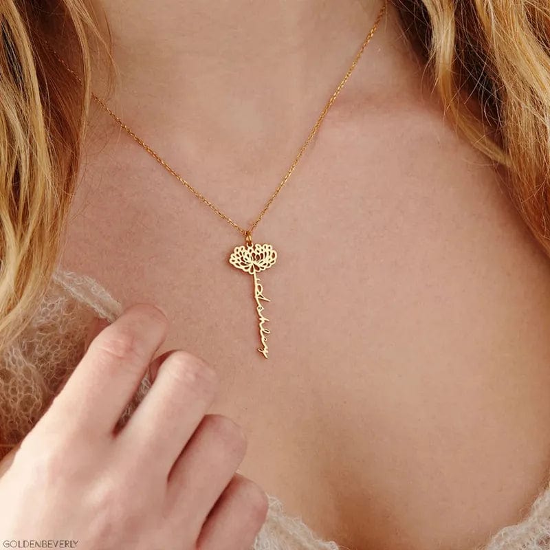 Custom Birth Month Flower Name Necklace Stainless Steel Nameplate Pendant Personalized Chain Necklace Women All Occasion Gifts