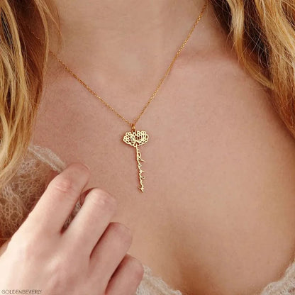 Custom Birth Month Flower Name Necklace Stainless Steel Nameplate Pendant Personalized Chain Necklace Women All Occasion Gifts