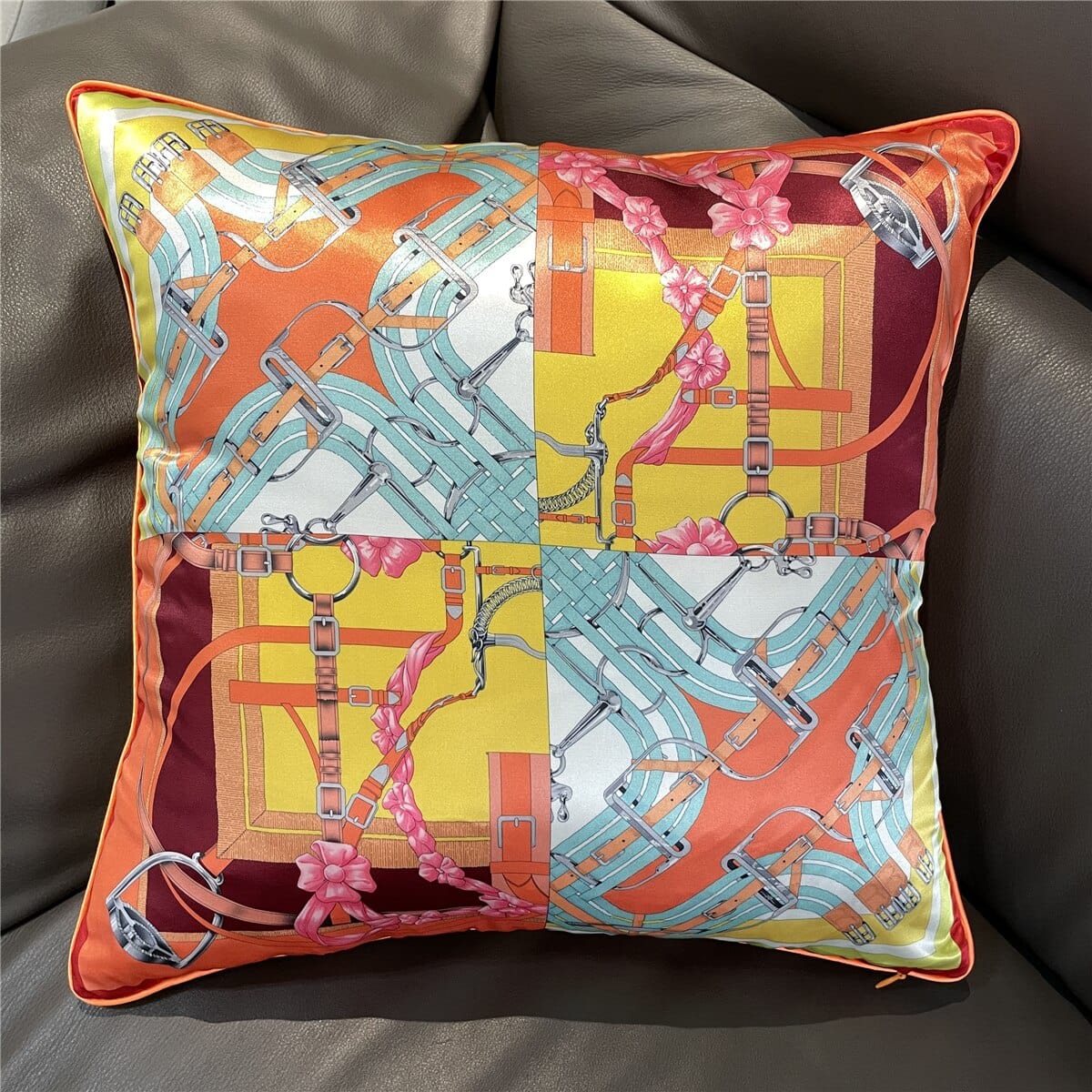 New Silk Pillowcase Brand Design Plaid Horse Sofa Throw Pillow Chair Car Cushion Cover Home Decoration Fashion Pillow