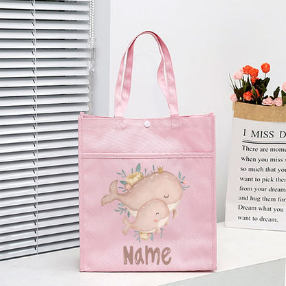 Personalized Animal with Name Kids Library Tote Bags Homeschool Cute  Reading Books Bag Children School Bag Kids Birthday Gifts