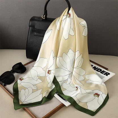 2023 Silk Shawl Print Headscarf Hair Wrap Neckerchief Female Satin Square Scarf For Women Headband Foulard