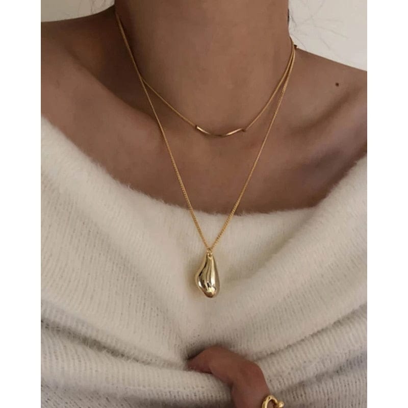 2Pcs Set Waterdrop Irregular Necklaces Wave Shape Gold Color Necklaces for Women Minimalist Abstract Necklace Jewelry