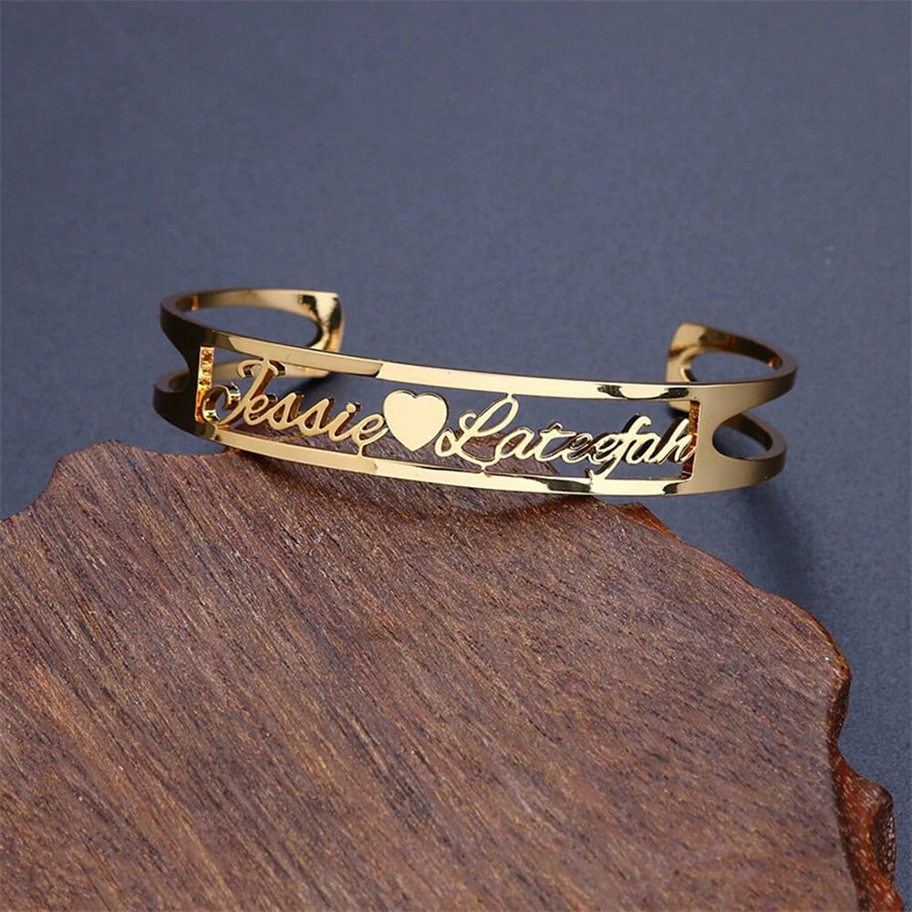 Custom Heart Name Bracelet for Women Personalized Gold Color Stainless Steel Bangles Customized Jewelry Unique Birthday Gifts
