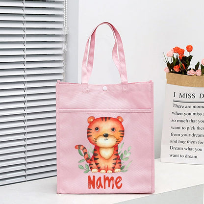 Personalized Animal with Name Kids Library Tote Bags Homeschool Cute  Reading Books Bag Children School Bag Kids Birthday Gifts