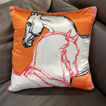 New Silk Pillowcase Brand Design Plaid Horse Sofa Throw Pillow Chair Car Cushion Cover Home Decoration Fashion Pillow