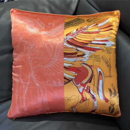 New Silk Pillowcase Brand Design Plaid Horse Sofa Throw Pillow Chair Car Cushion Cover Home Decoration Fashion Pillow