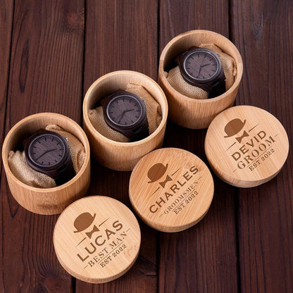 Personalized Men's Custom Watch Box Wooden Moisture Resistant Watch Box With Small Pillow Wedding Party Groomsmen Gift