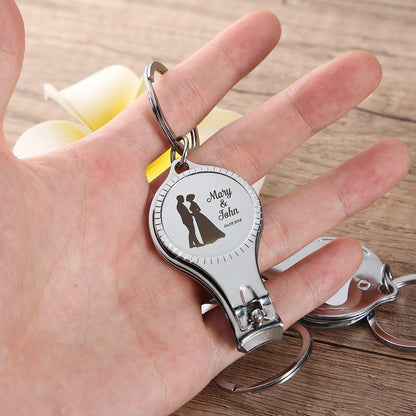 Personalized Wedding Party Name And Date Nail Clipper Bottle Opener Keychain Fashion Stainless Custom Wedding Gift For Guests