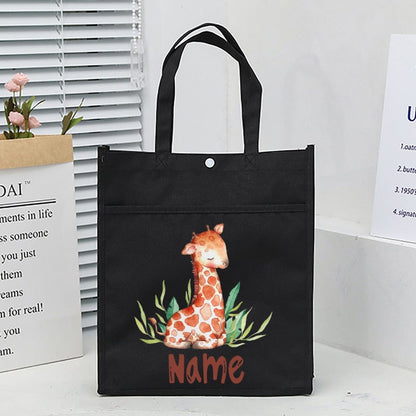 Personalized Animal with Name Kids Library Tote Bags Homeschool Cute  Reading Books Bag Children School Bag Kids Birthday Gifts