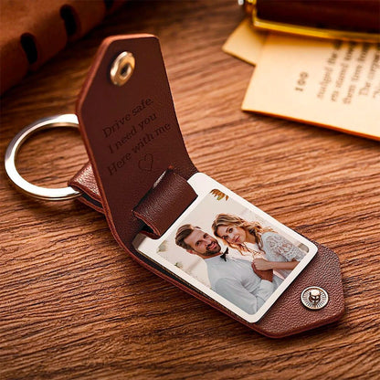 Custom Name  Photo PU Leather Clip Photo Keychain
