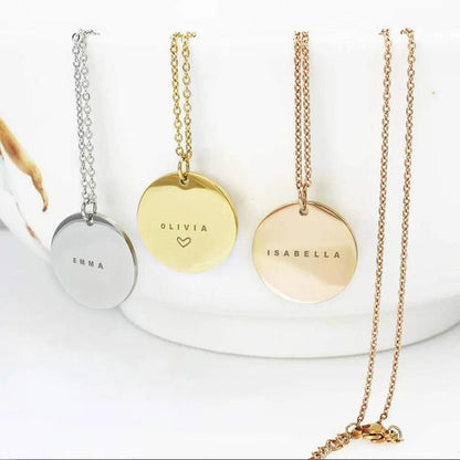 Custom Woman Girlfriend Engraved Name Date Stainless Steel Round Necklace