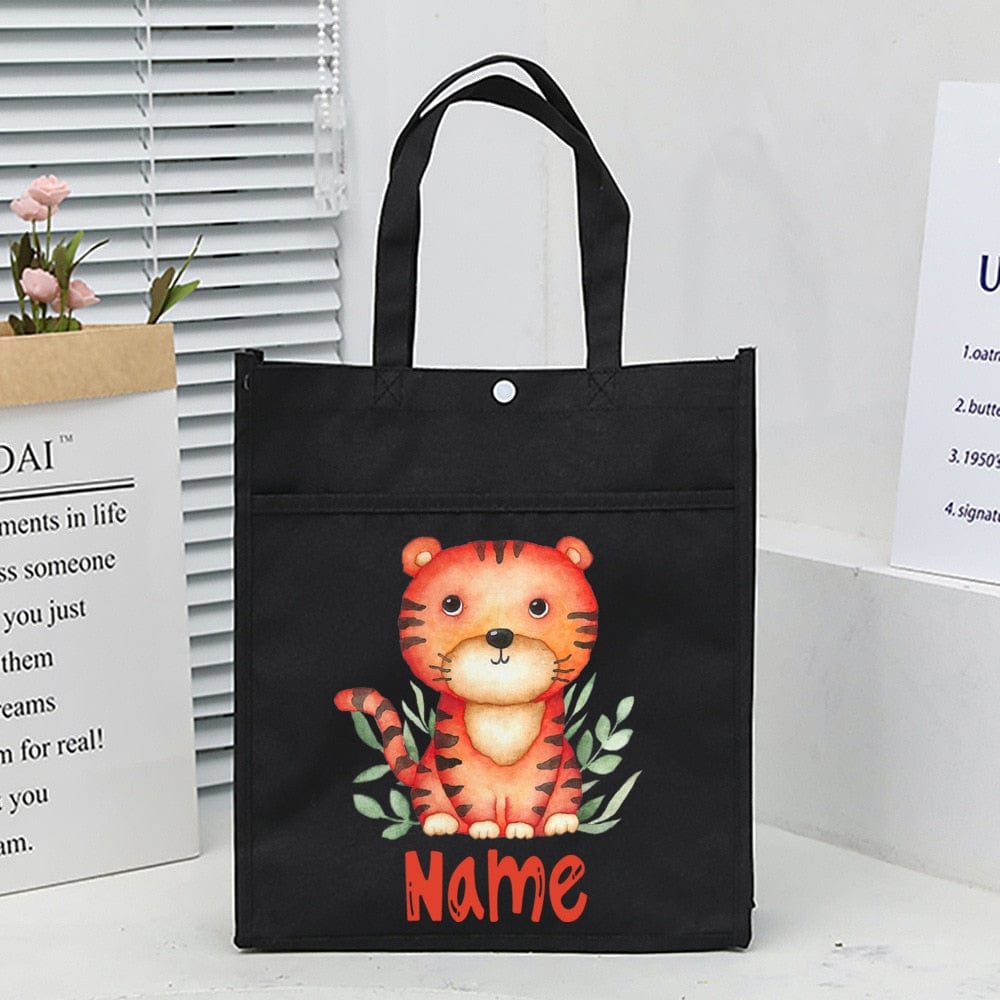 Personalized Animal with Name Kids Library Tote Bags Homeschool Cute  Reading Books Bag Children School Bag Kids Birthday Gifts