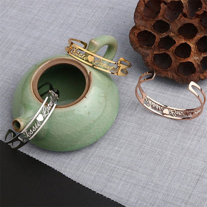 Custom Heart Name Bracelet for Women Personalized Gold Color Stainless Steel Bangles Customized Jewelry Unique Birthday Gifts