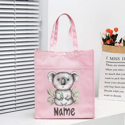 Personalized Animal with Name Kids Library Tote Bags Homeschool Cute  Reading Books Bag Children School Bag Kids Birthday Gifts