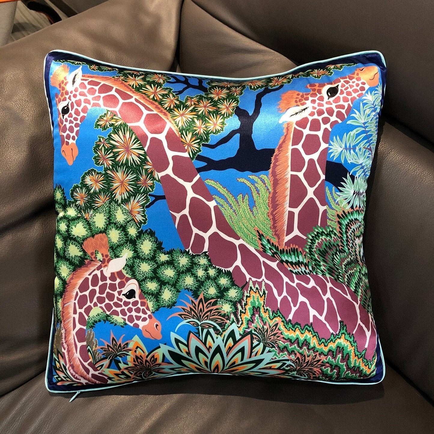 New Silk Pillowcase Brand Design Plaid Horse Sofa Throw Pillow Chair Car Cushion Cover Home Decoration Fashion Pillow