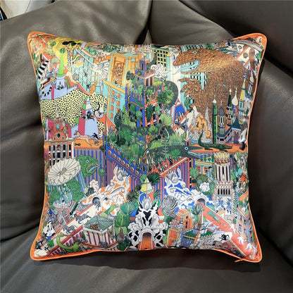 New Silk Pillowcase Brand Design Plaid Horse Sofa Throw Pillow Chair Car Cushion Cover Home Decoration Fashion Pillow