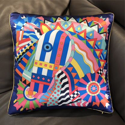 New Silk Pillowcase Brand Design Plaid Horse Sofa Throw Pillow Chair Car Cushion Cover Home Decoration Fashion Pillow