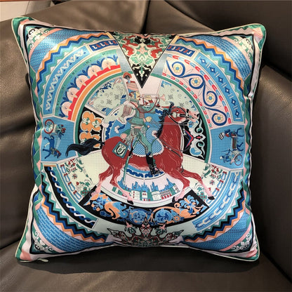 New Silk Pillowcase Brand Design Plaid Horse Sofa Throw Pillow Chair Car Cushion Cover Home Decoration Fashion Pillow