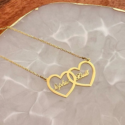 Personalized Two Name Necklace Gold Plated Heart Pendant Stainless Steel Customized Letter Choker for Women Unique Jewelry