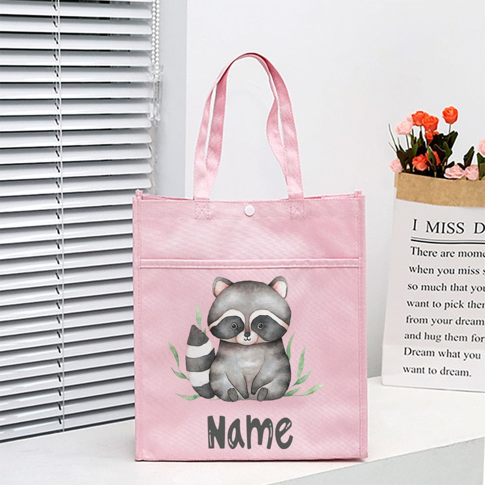 Personalized Animal with Name Kids Library Tote Bags Homeschool Cute  Reading Books Bag Children School Bag Kids Birthday Gifts