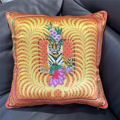 New Silk Pillowcase Brand Design Plaid Horse Sofa Throw Pillow Chair Car Cushion Cover Home Decoration Fashion Pillow