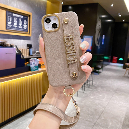 Personalize Name Strap PU Leather Phone Case For iPhone 11 12 13 14 Pro Max Plus Lanyard Diamond Metal Letter Monogram Cover