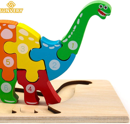 Wooden Toddler Puzzles for Kids Learning Toys for Toddlers 2 3 4 5 Years Old Top 3D Puzzle Educational Dinosaur Toy