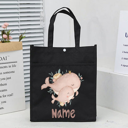 Personalized Animal with Name Kids Library Tote Bags Homeschool Cute  Reading Books Bag Children School Bag Kids Birthday Gifts