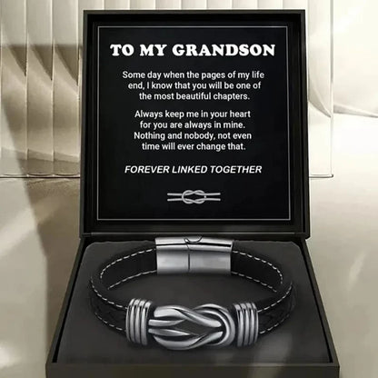 Gift For Grandson Braided Leather Bracelet