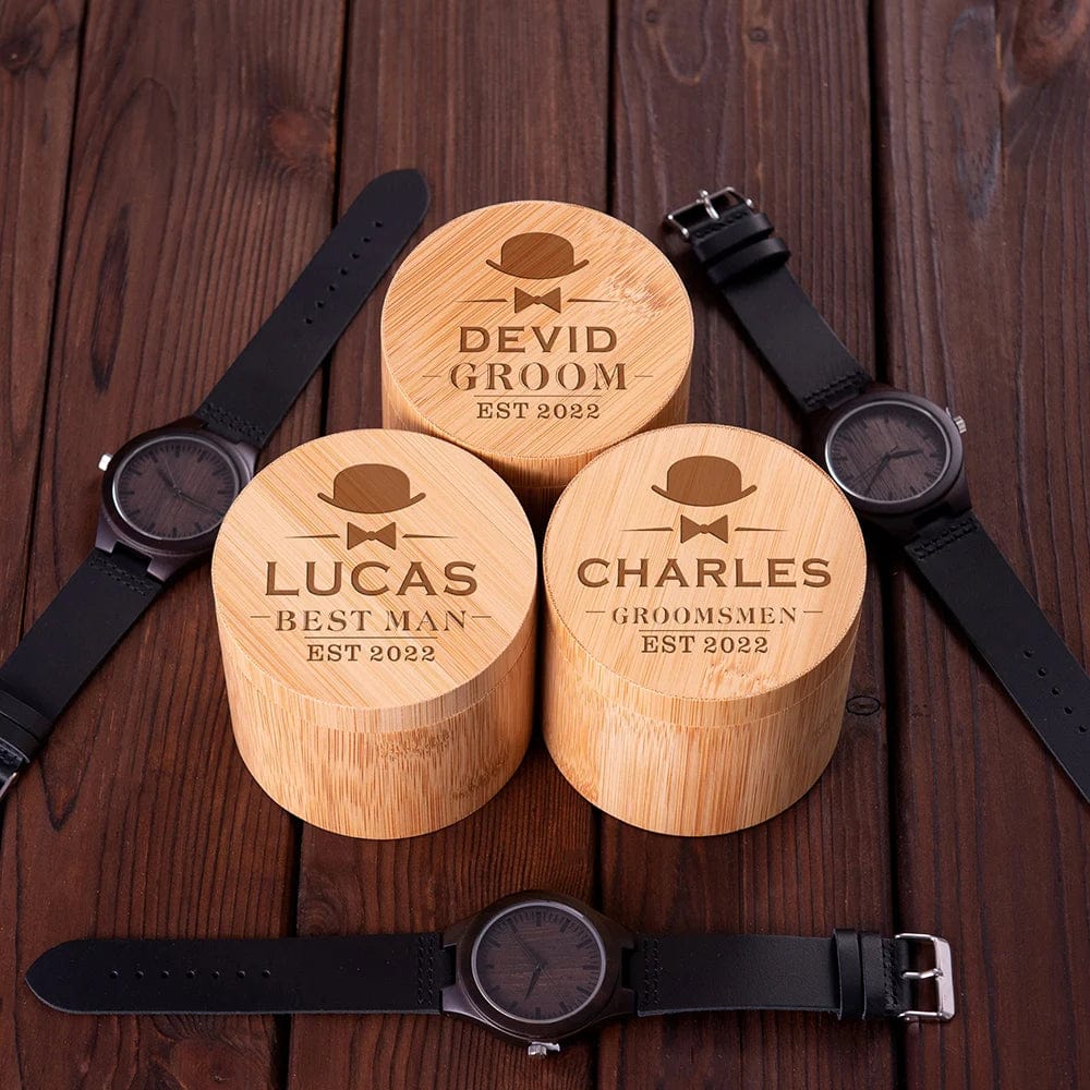 Personalized Men's Custom Watch Box Wooden Moisture Resistant Watch Box With Small Pillow Wedding Party Groomsmen Gift