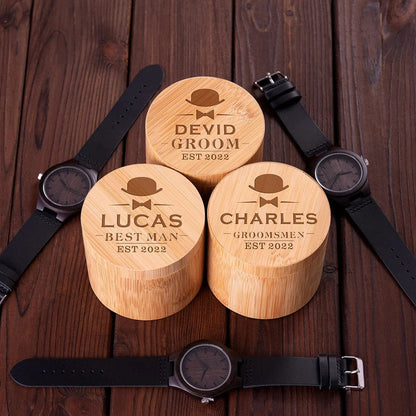 Personalized Men's Custom Watch Box Wooden Moisture Resistant Watch Box With Small Pillow Wedding Party Groomsmen Gift
