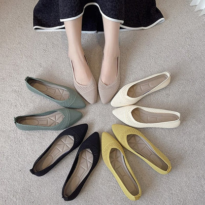 Solid Colour Knitting Flat Shoes for Women Fashion Female Casual Ballet Flats Footware Breathable Mesh Comfort Loafers