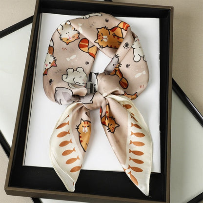 2023 Silk Shawl Print Headscarf Hair Wrap Neckerchief Female Satin Square Scarf For Women Headband Foulard
