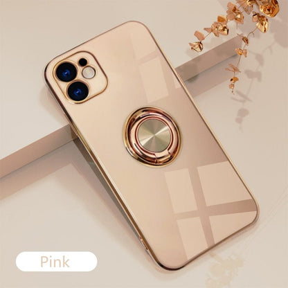 Luxury Plating Silicone Case For iPhone 14 13 12 11 Pro Xs Max Mini SE X XR 7 8 Plus Metal Ring Holder Stand Soft Phone Cover