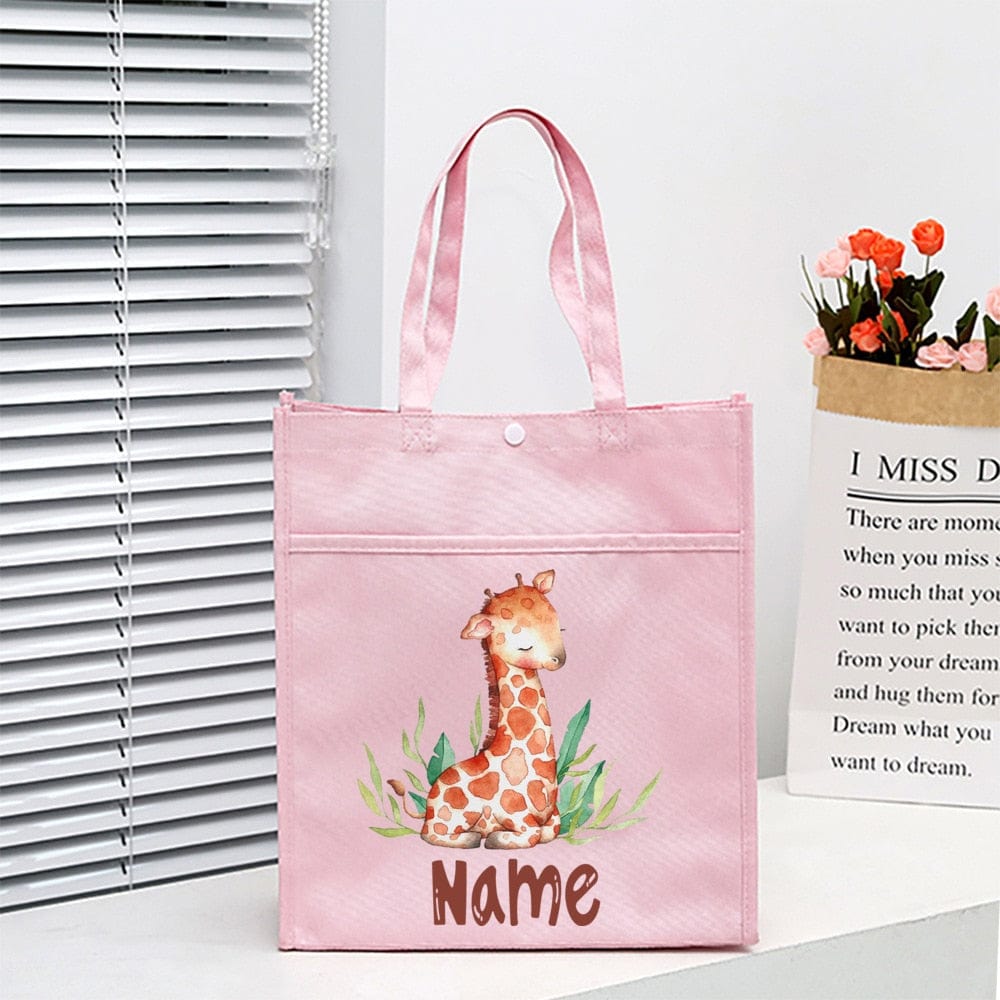 Personalized Animal with Name Kids Library Tote Bags Homeschool Cute  Reading Books Bag Children School Bag Kids Birthday Gifts