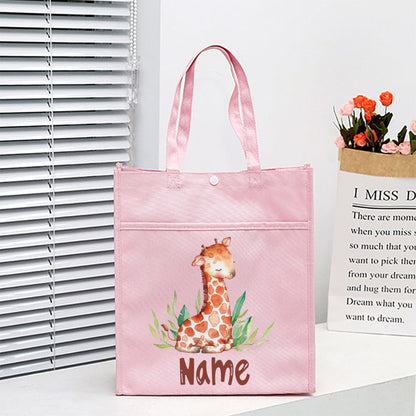 Personalized Animal with Name Kids Library Tote Bags Homeschool Cute  Reading Books Bag Children School Bag Kids Birthday Gifts