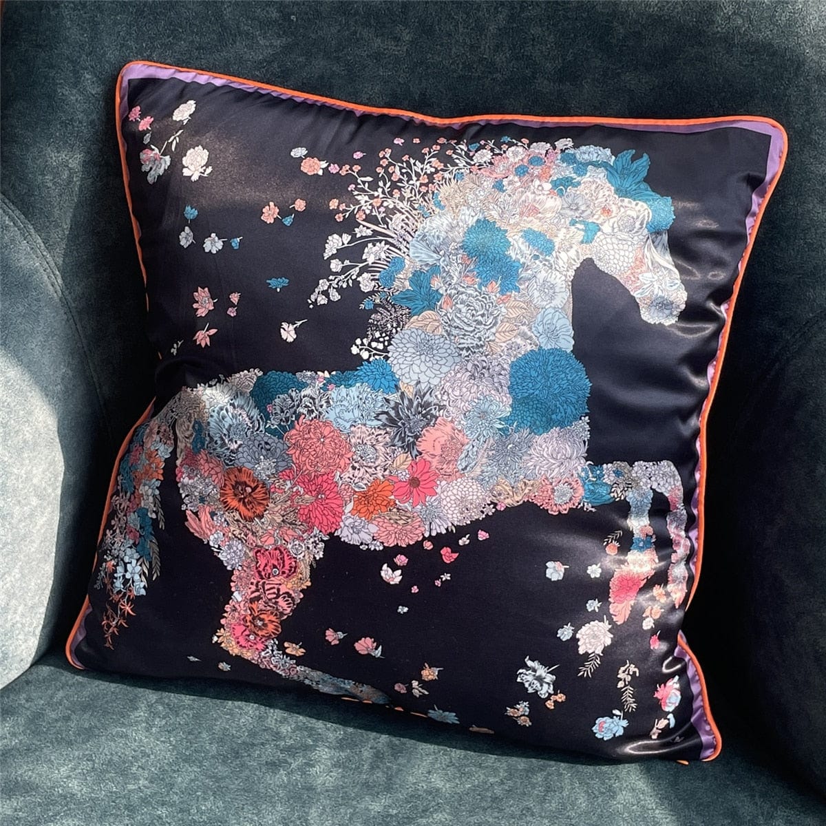New Silk Pillowcase Brand Design Plaid Horse Sofa Throw Pillow Chair Car Cushion Cover Home Decoration Fashion Pillow