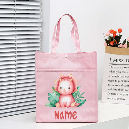 Personalized Animal with Name Kids Library Tote Bags Homeschool Cute  Reading Books Bag Children School Bag Kids Birthday Gifts