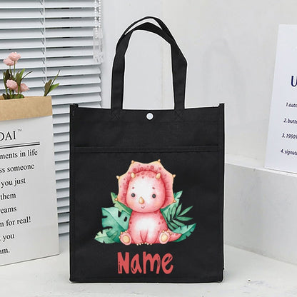 Personalized Animal with Name Kids Library Tote Bags Homeschool Cute  Reading Books Bag Children School Bag Kids Birthday Gifts