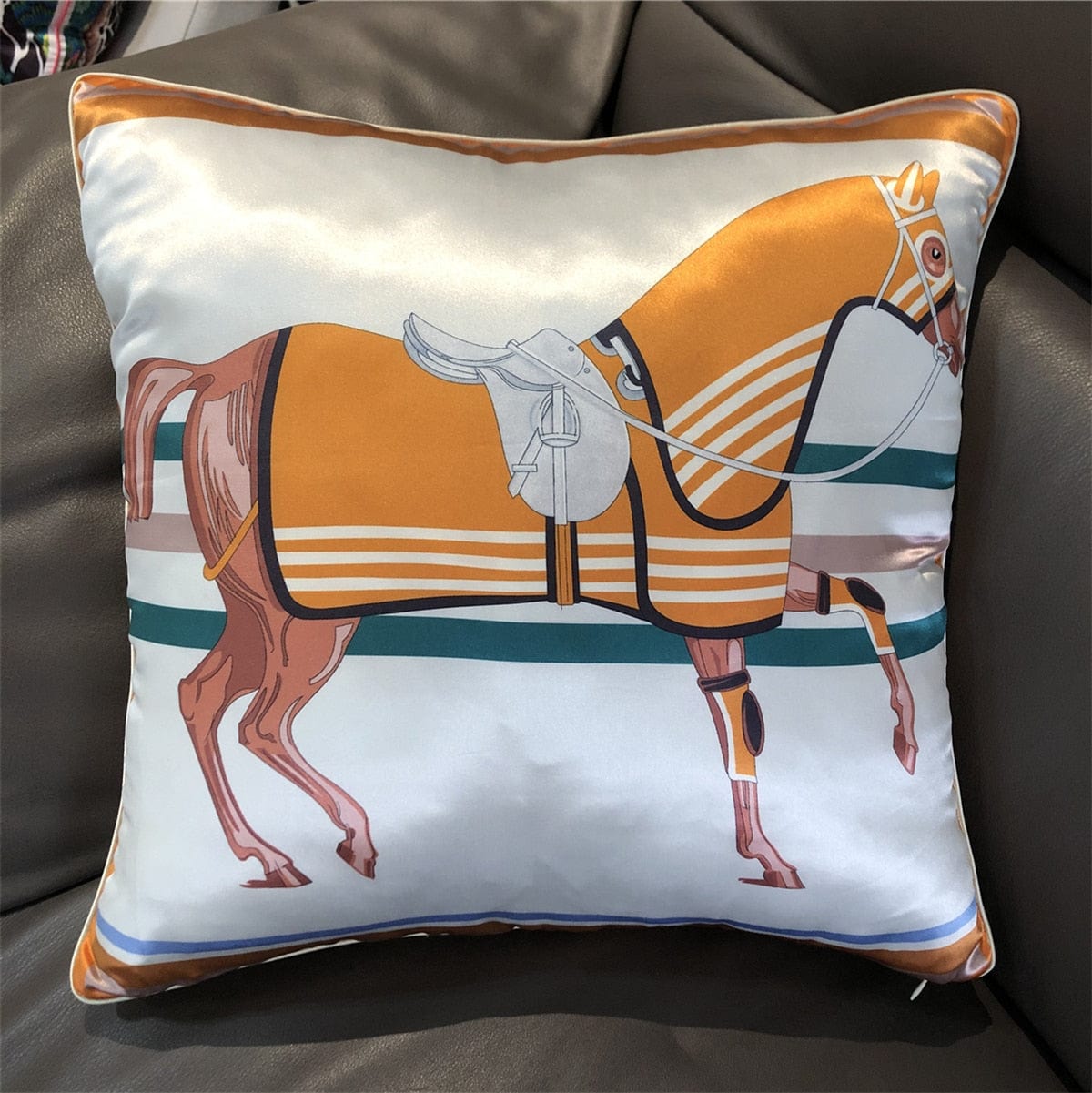 New Silk Pillowcase Brand Design Plaid Horse Sofa Throw Pillow Chair Car Cushion Cover Home Decoration Fashion Pillow