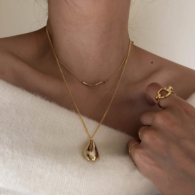 2Pcs Set Waterdrop Irregular Necklaces Wave Shape Gold Color Necklaces for Women Minimalist Abstract Necklace Jewelry